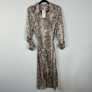 BB Dakota Python Print Shirt Dress Reptile Snakeskin Button Down Midi Dress Tan